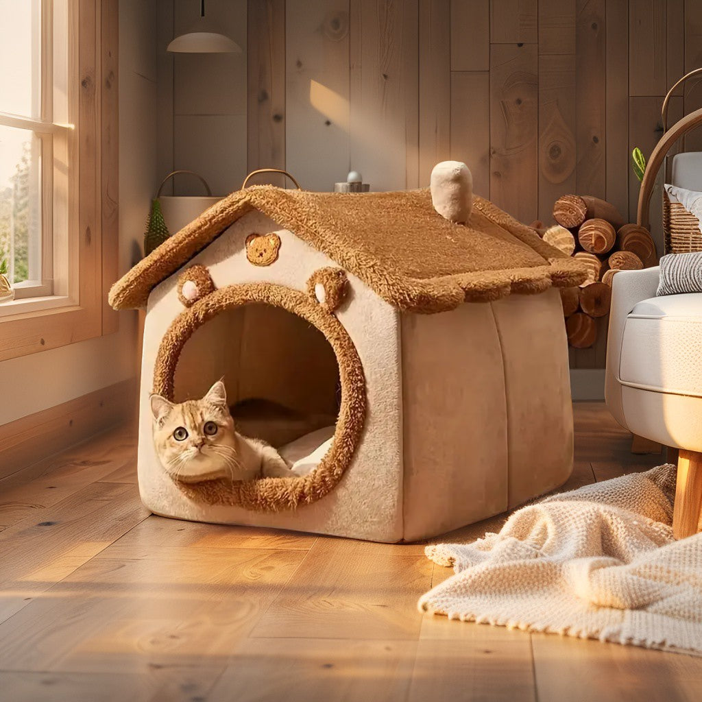 Pawsola™ 4-Jahreszeiten Katzen- & Hundehöhle – Warm, weich & gemütlich Pawsola