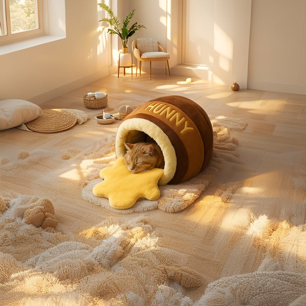 Pawsola™ Wabenförmiges Plüsch Katzenbett – Weich, gemütlich & stilvoll Pawsola